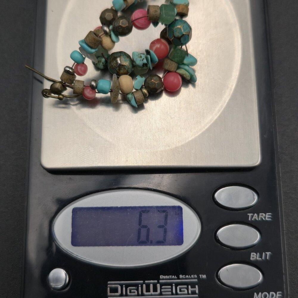 Copper Turquoise Wood Howlite Stones Dangle Earrings B827 - Picture 5 of 5